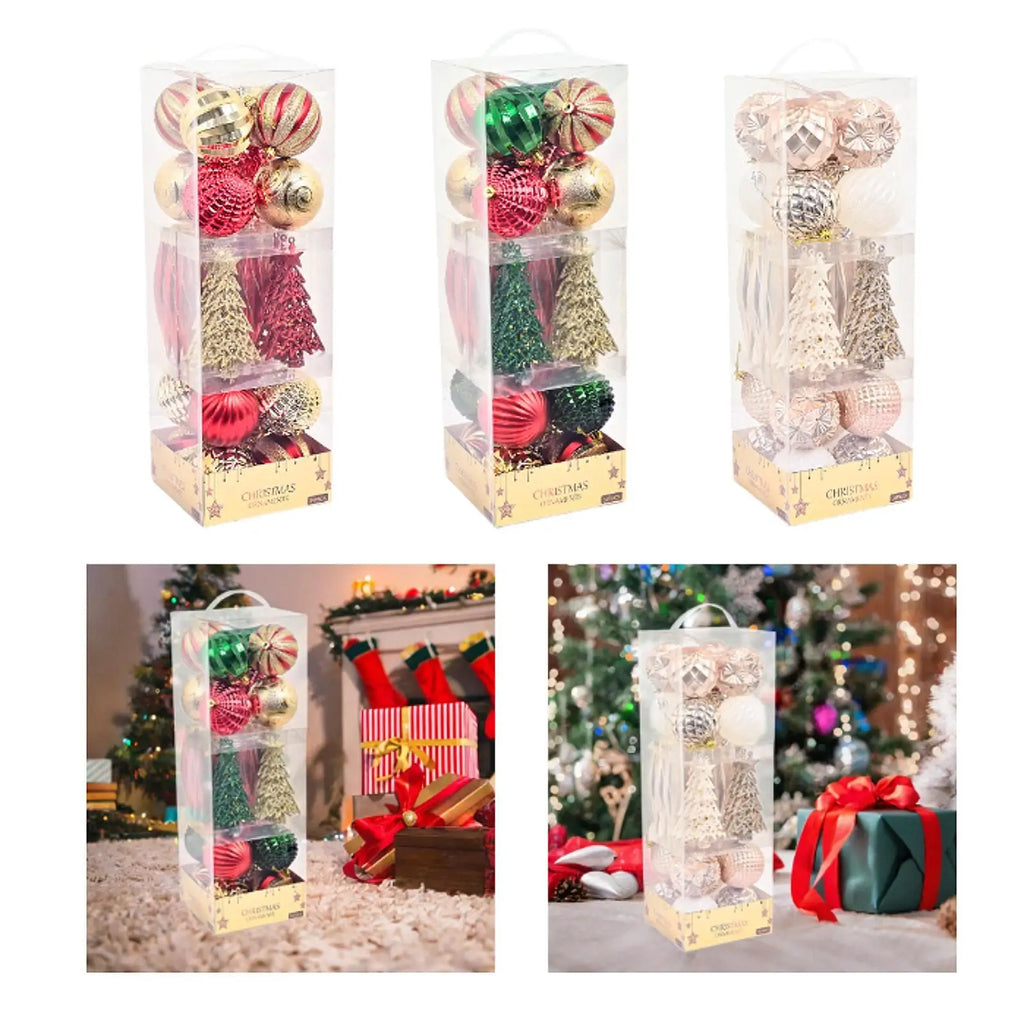 34pcs Glittering Christmas Ball Ornaments – Plastic Baubles Set