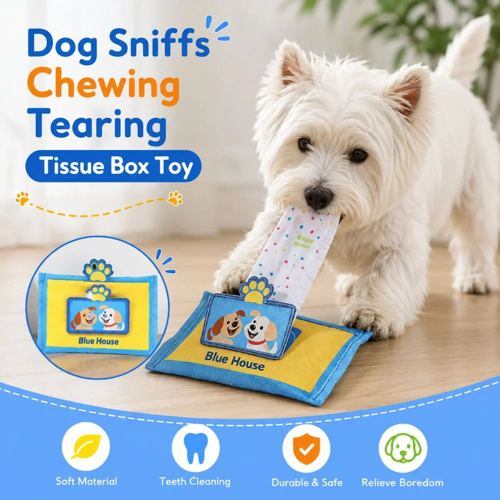 Dog Tissue Box Sniff Toy – Crinkle Squeak Enrichment Toy