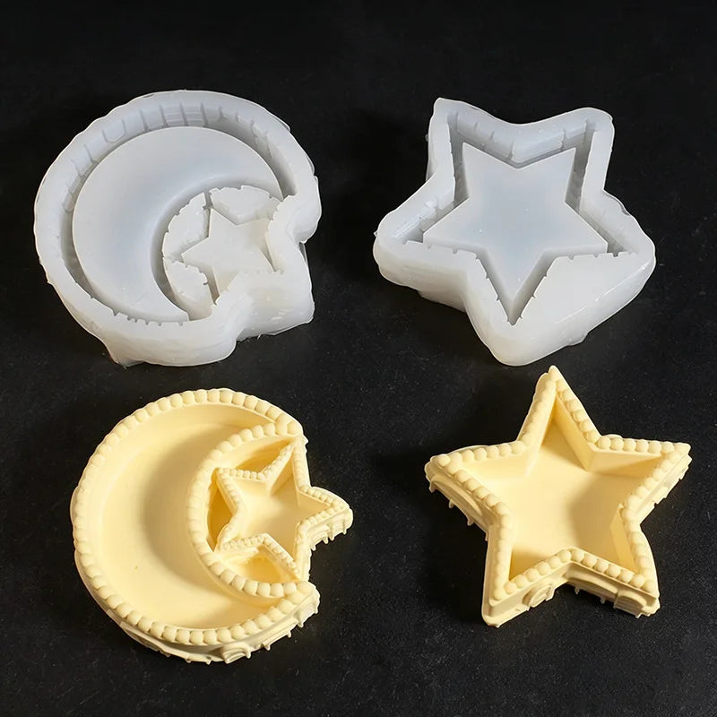 Star & Moon Silicone Candle Mold – DIY Holder & Tray