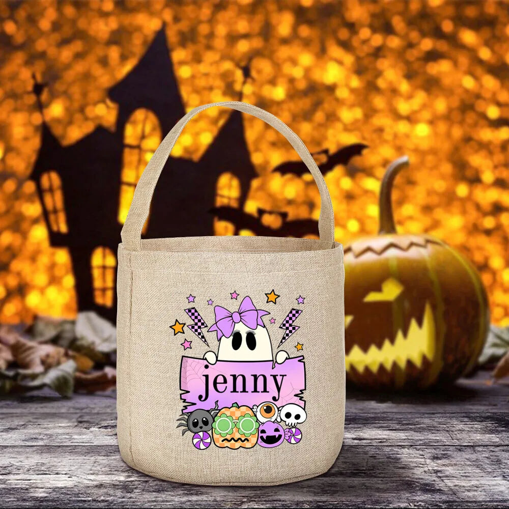 Halloween Trick or Treat Canvas Tote Bag | Pumpkin & Bat