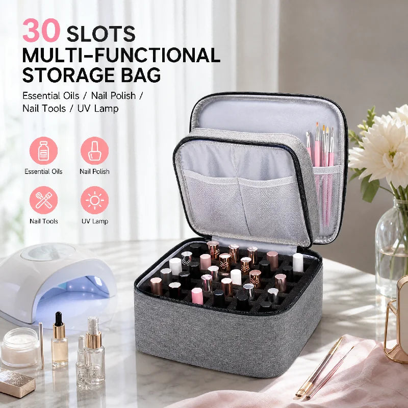 Portable 30-Grid Double Layer Nail Polish Storage Bag Organizer