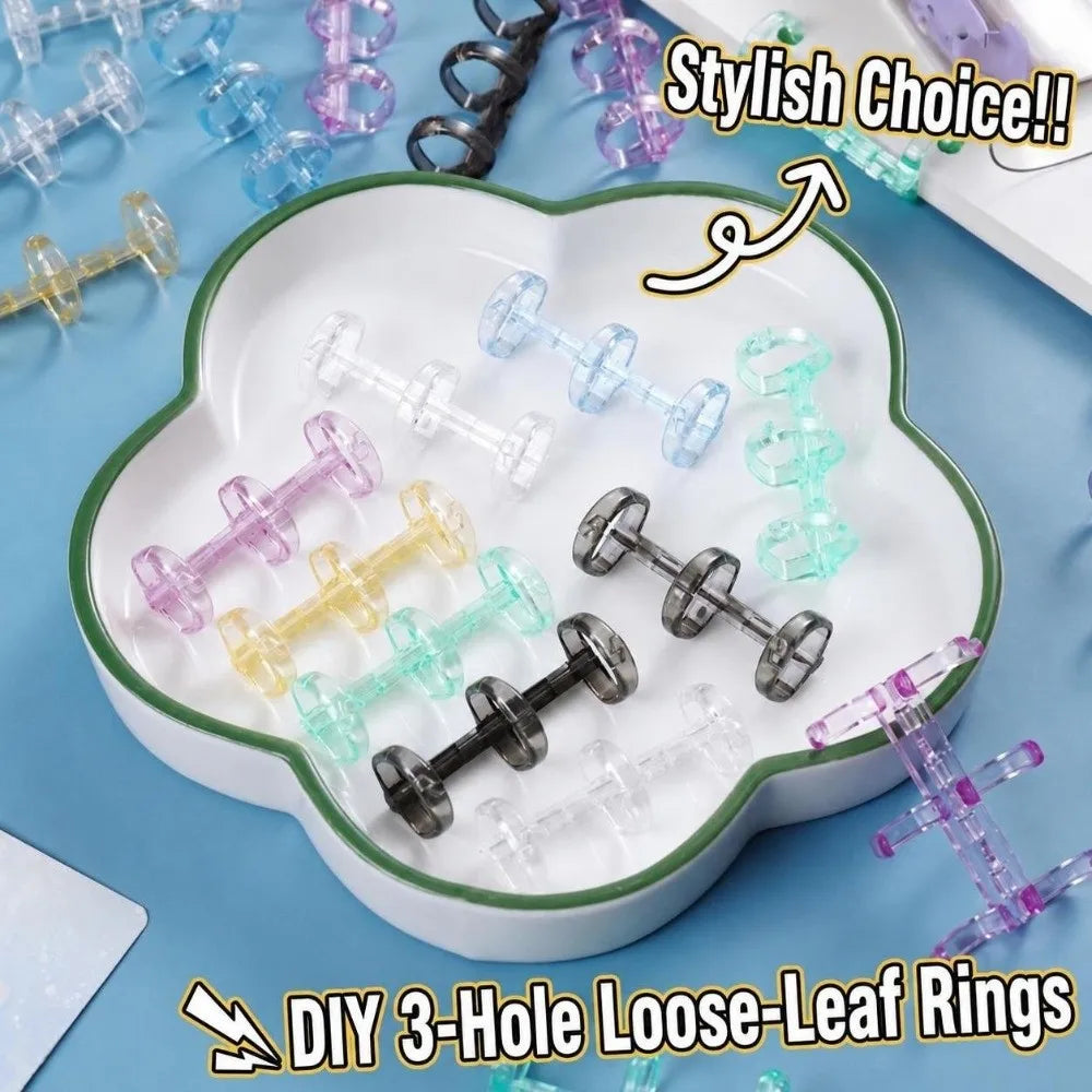 Transparent 3-Hole Plastic Loose Leaf Binder Rings – 7 Colors