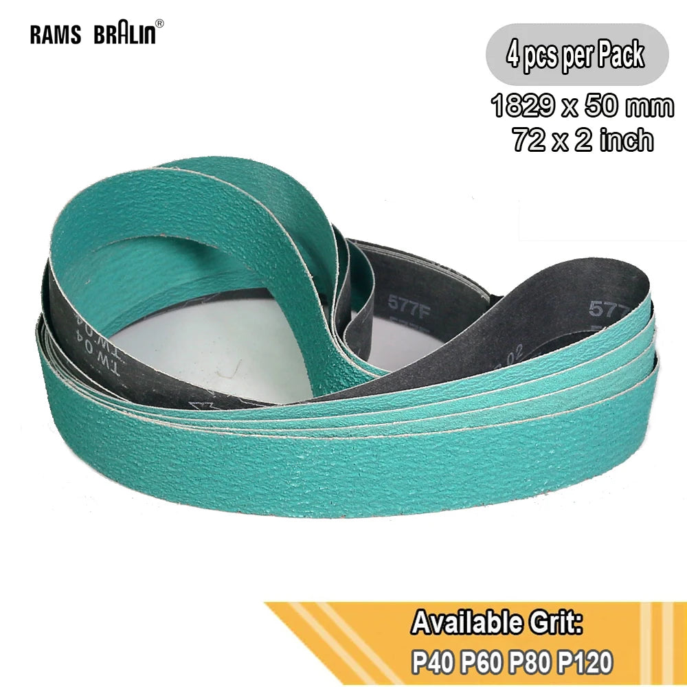 4-Pack 72x2" 577F Zirconia Sanding Belts P40 P60 P80 P120