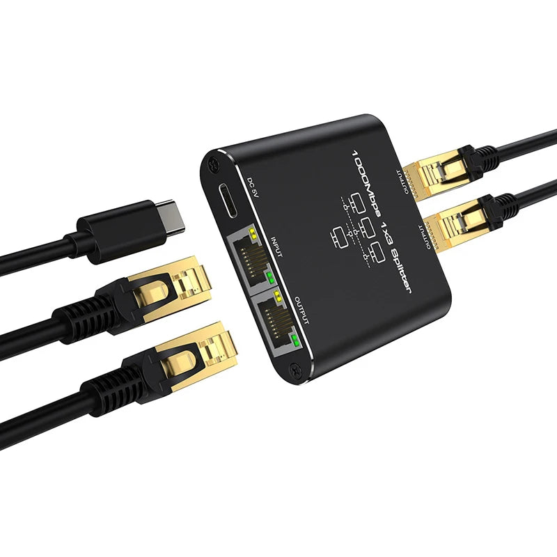 OULLX RJ45 Gigabit Ethernet Switch Hub 1 In 2/3 Out LAN