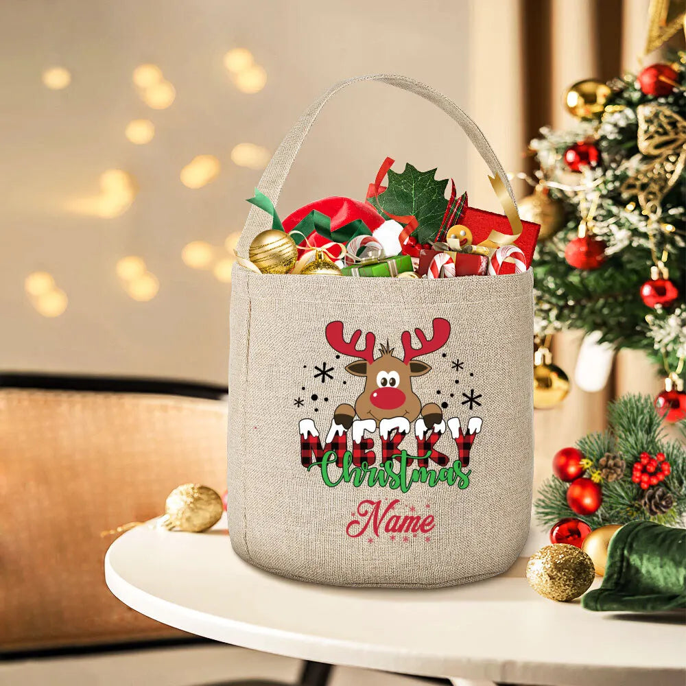 Personalized Deer Christmas Sack Bag – Kids Holiday Gift Tote