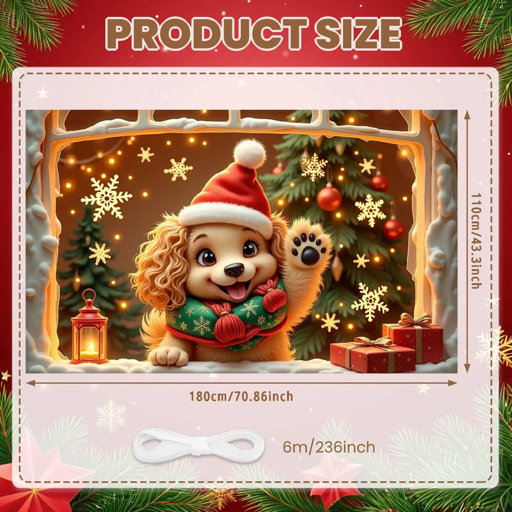 Cute Puppy Christmas Holiday Banner 180×110cm | Seasonal Decor
