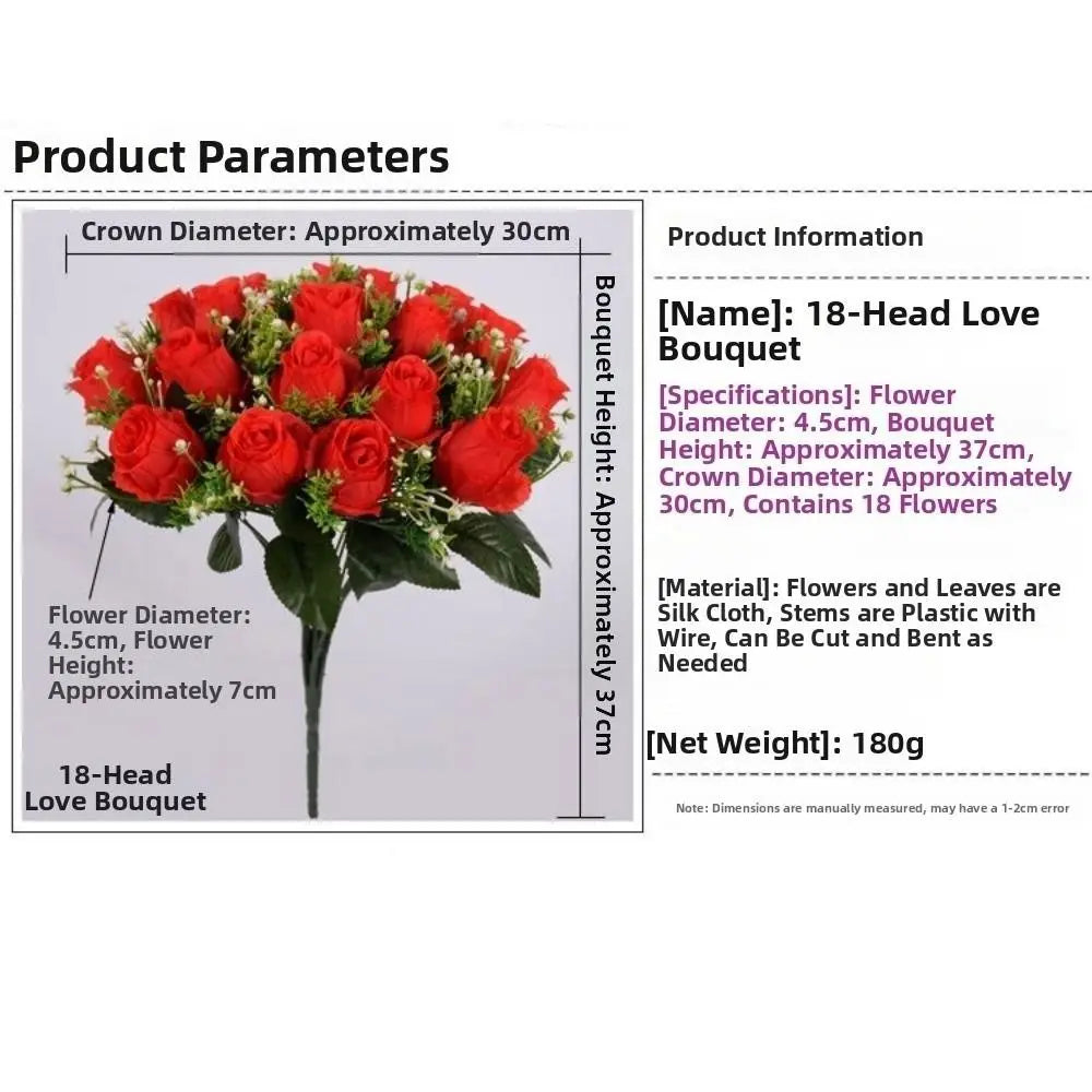 18-Head Artificial Rose Bouquet – 10 Colors | Home Decor Gift