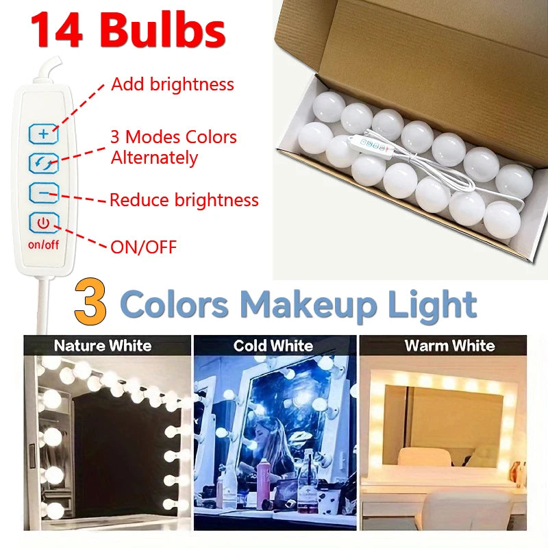Pampsee 10-Pack LED Vanity Mirror Bulbs – Dimmable USB Light
