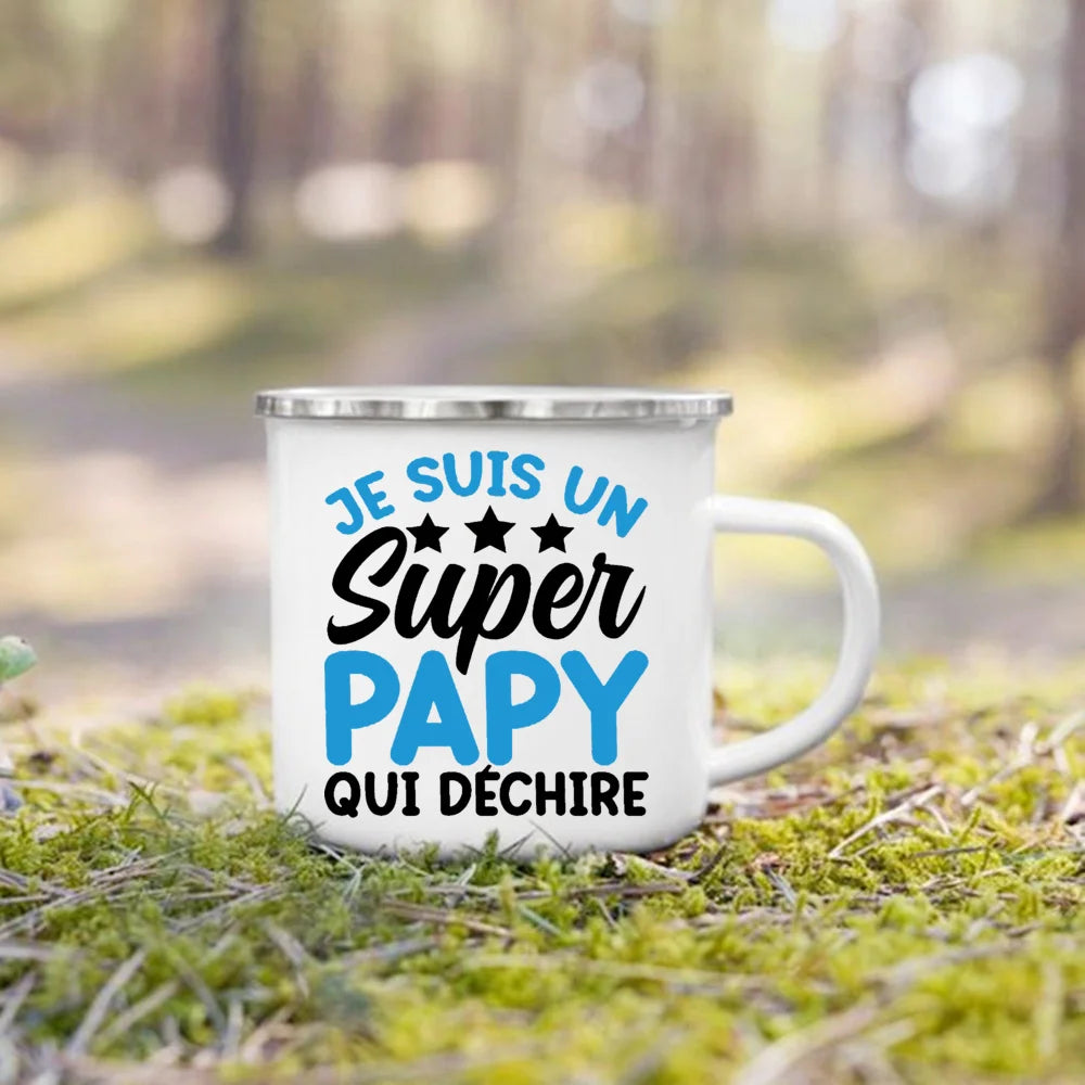 Super Papy Mamie Enamel Mug – Grandma & Grandpa Gift