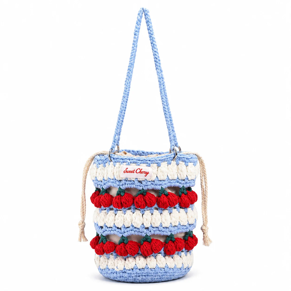 Cherry Crochet Bucket Bag – Hand Woven Women's Shoulder Bag