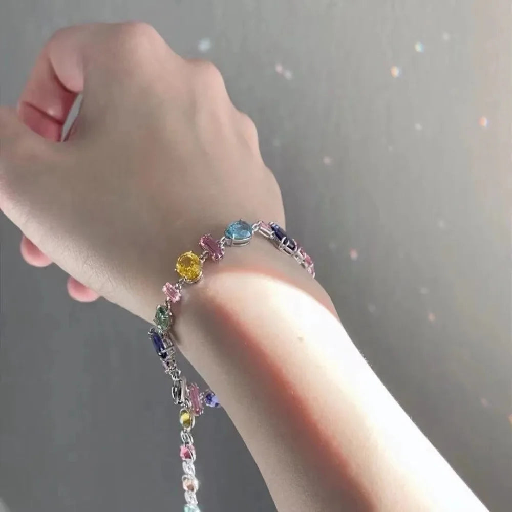 Colorful Crystal Geometric Necklace – Alloy Clavicle Chain