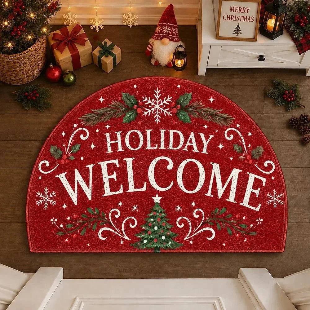 Christmas Half Round Door Mat – Non-Slip Xmas Entrance Rug