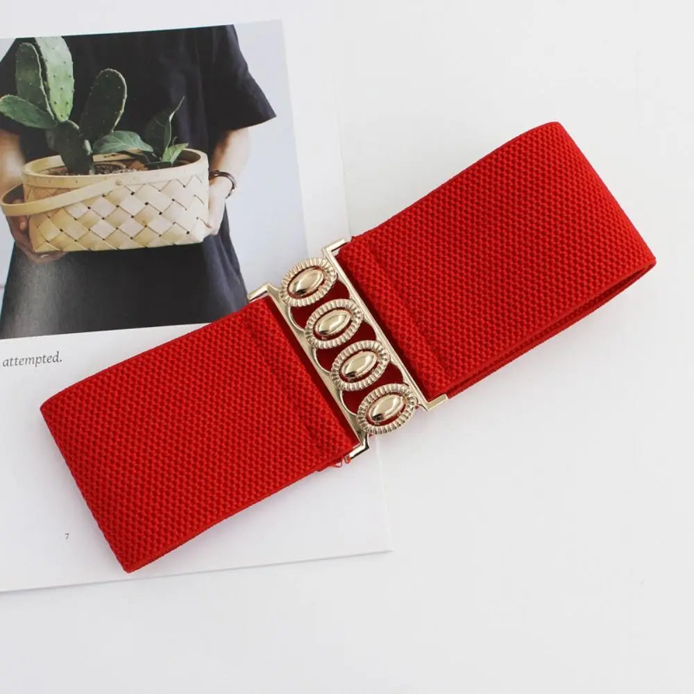 Women's Wide Elastic Waist Belt with Metal Buckle – 3 Colors