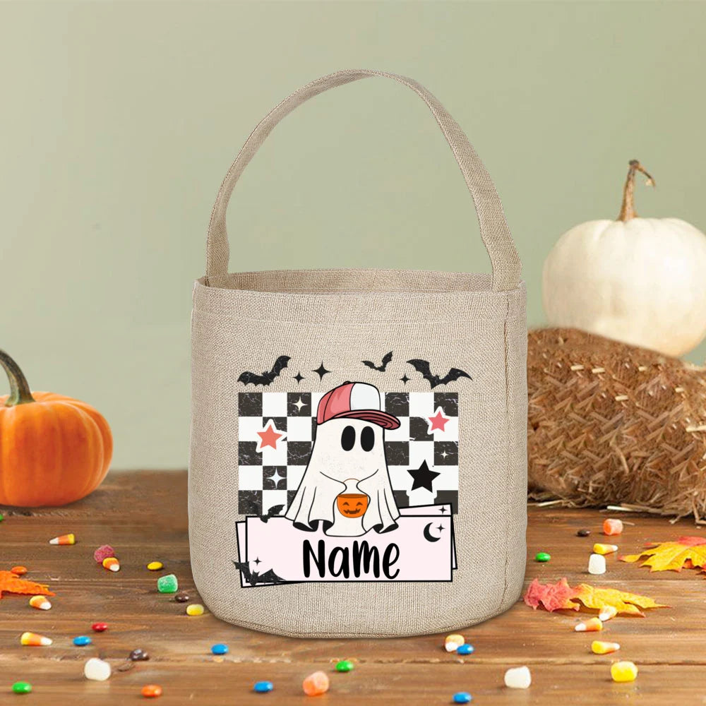 Personalized Halloween Trick or Treat Linen Bag & Bucket