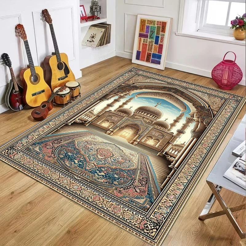 Vintage Islamic Mosque Prayer Rug – Non-Slip Ornate Area Rug