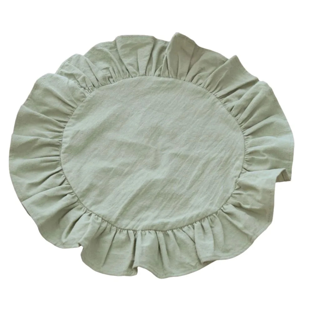 Round Ruffled Cotton Placemats | Rustic Wedding Table Decor