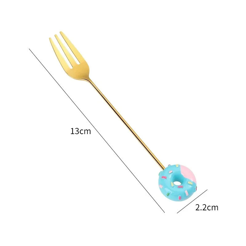 Stainless Steel Donut Cartoon Dessert Spoon & Fork
