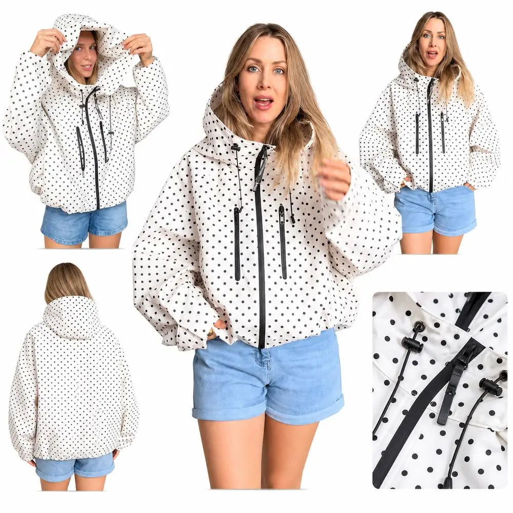 Women's Polka Dot Hooded Windbreaker Jacket | Lightweight