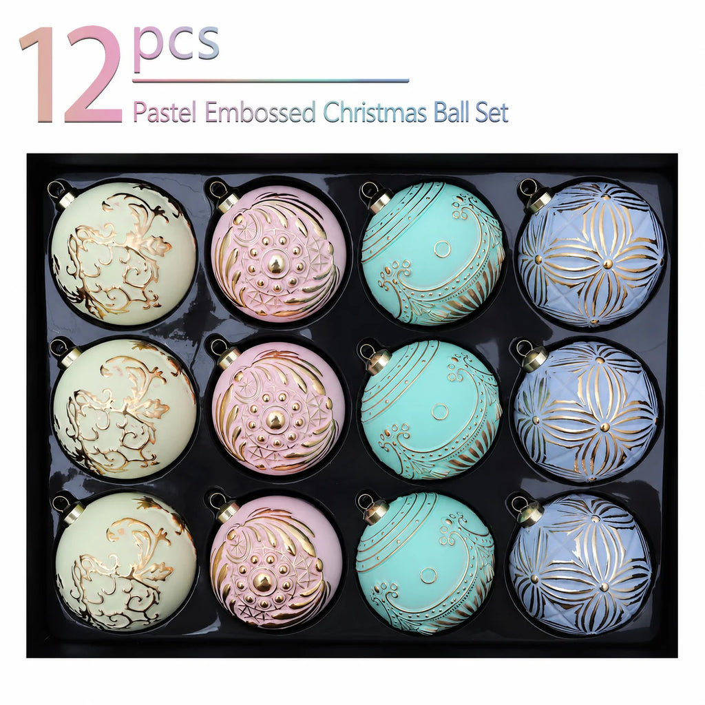 12-Piece Luxury Christmas Ball Ornaments – Pastel Gold Foil Set