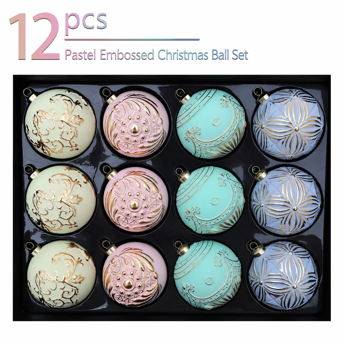 12-Piece Luxury Christmas Ball Ornaments – Pastel Gold Foil Set