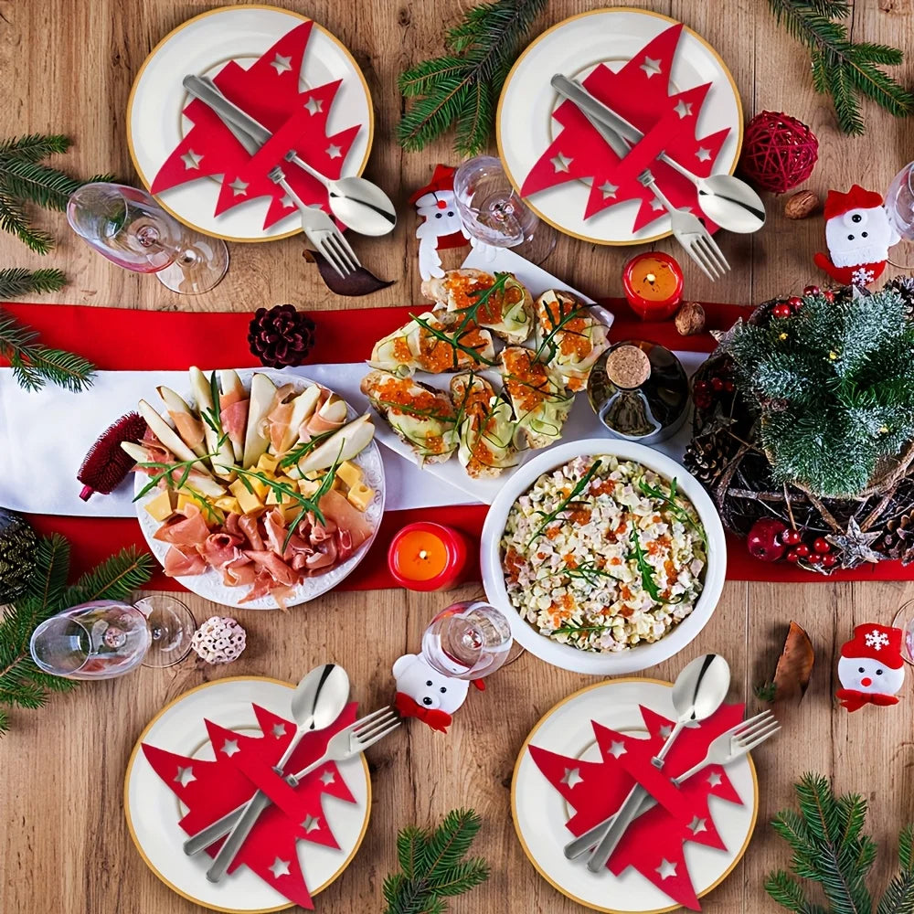 Felt Christmas Tree Placemat Set – Red & Green Holiday Decor