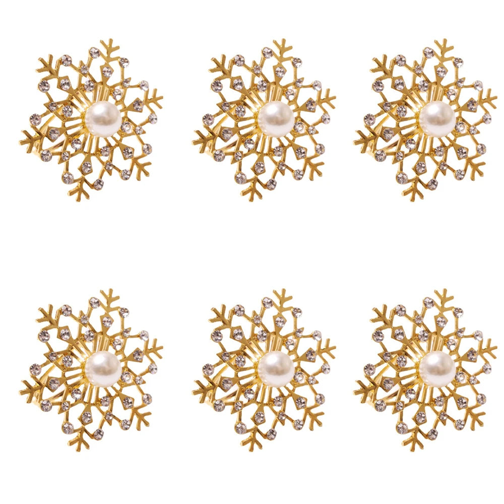 Snowflake Pearl Rhinestone Metal Napkin Rings – Christmas Décor