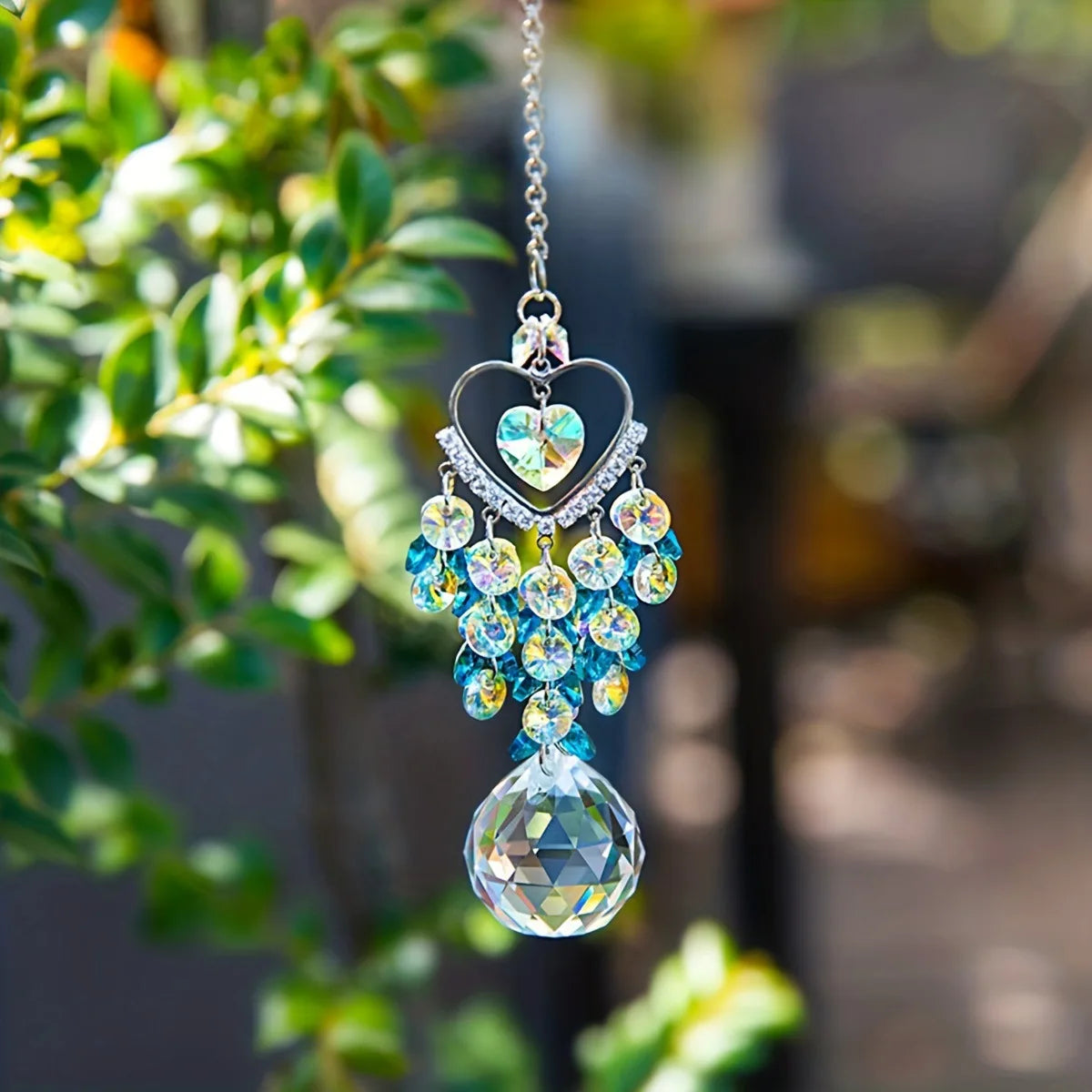Heart Crystal Sun Catcher Hanging Prism Ornament – Blue Beads