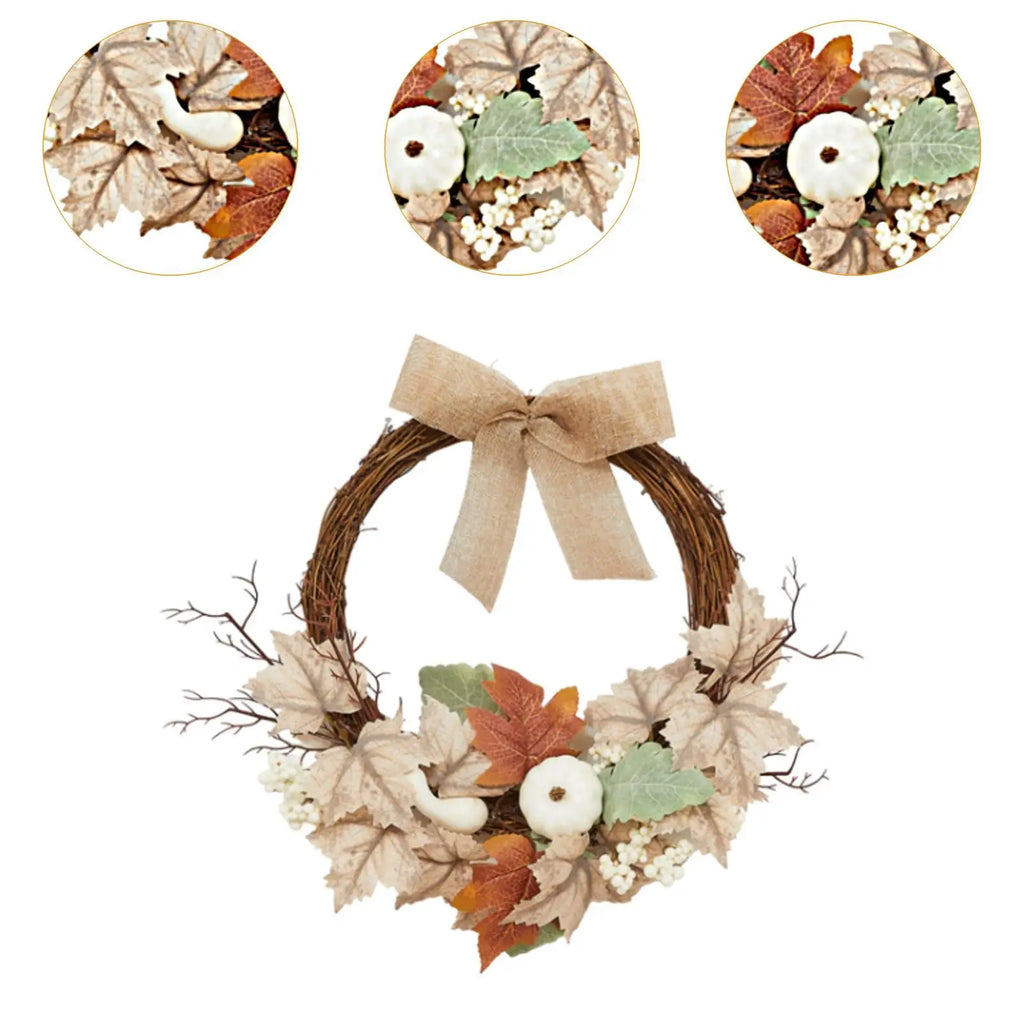 Artificial Fall Wreath – Pumpkin & Maple Leaves Farmhouse Decor