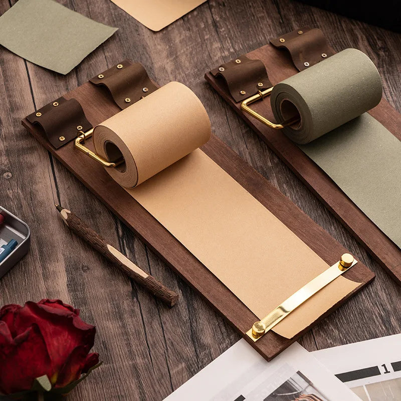 Retro Hangable Wooden Clip Note Board & Tearable Memo Roll
