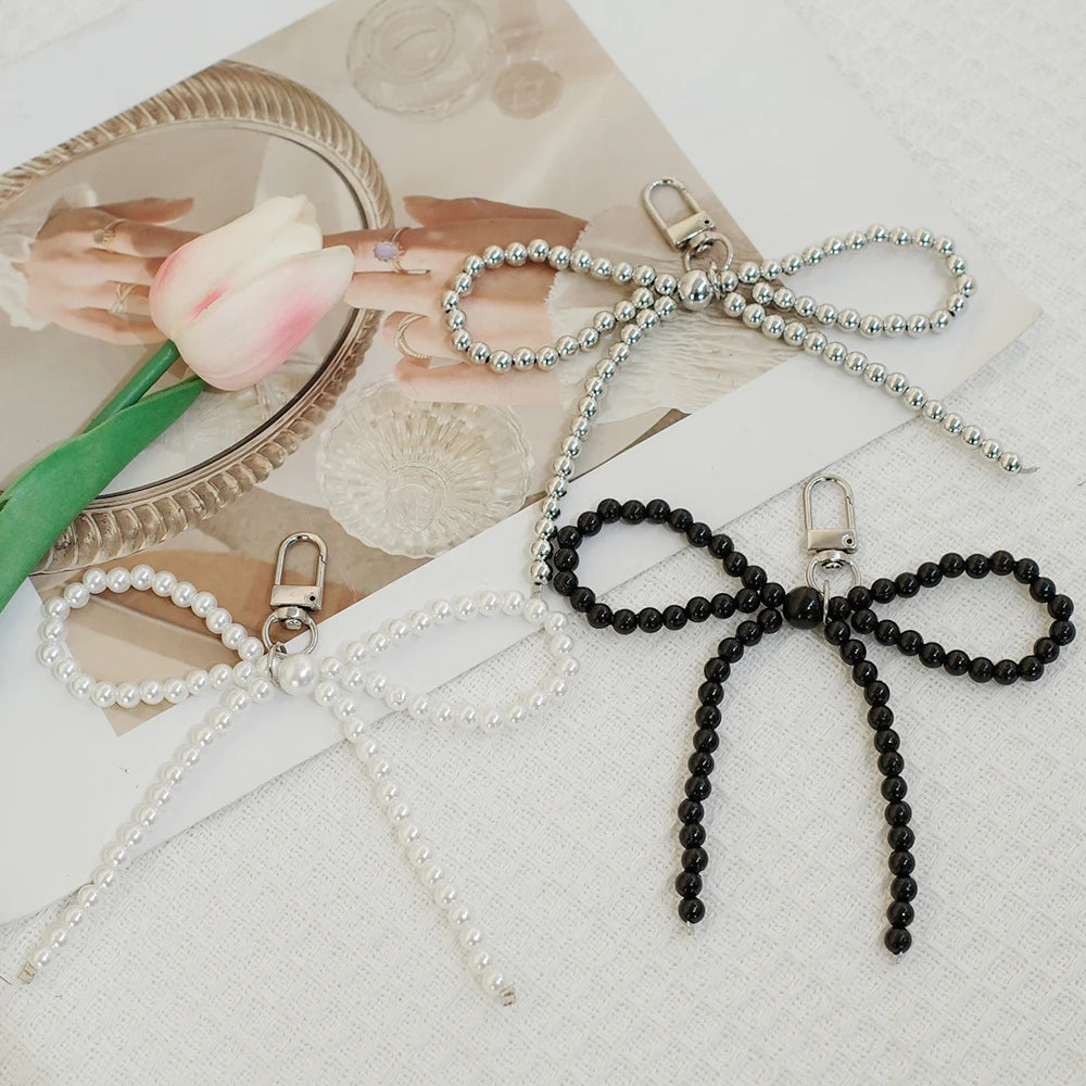 Korean Pearl Bow Keychain – Cute Y2K Bag & Phone Pendant