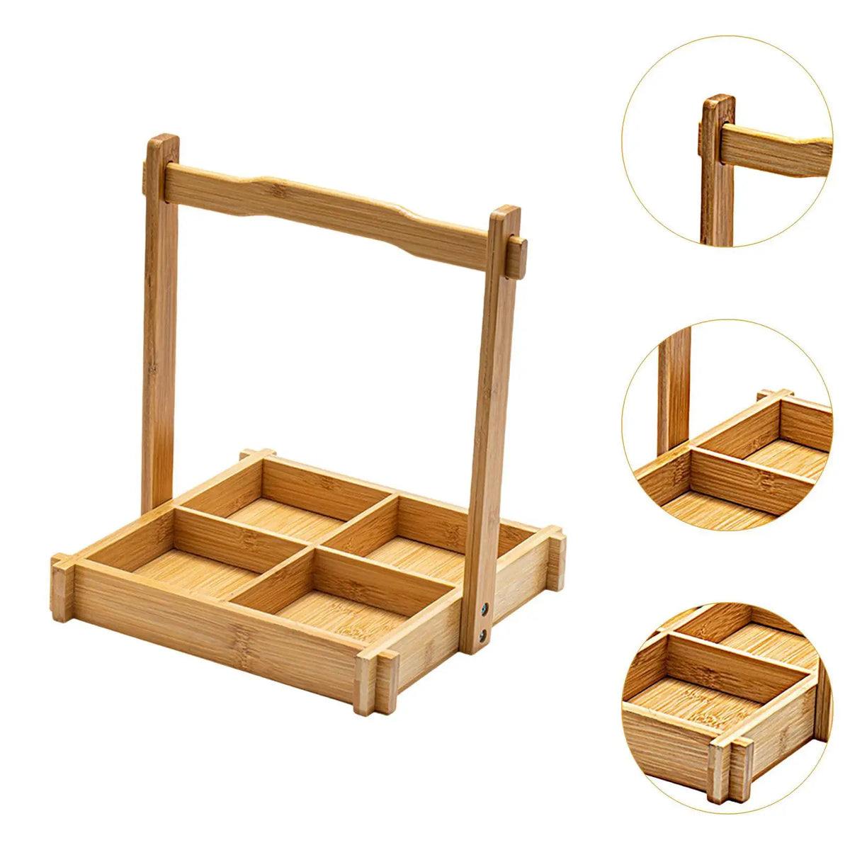 4-Compartment Bamboo Round Serving Tray for Snacks & Parties