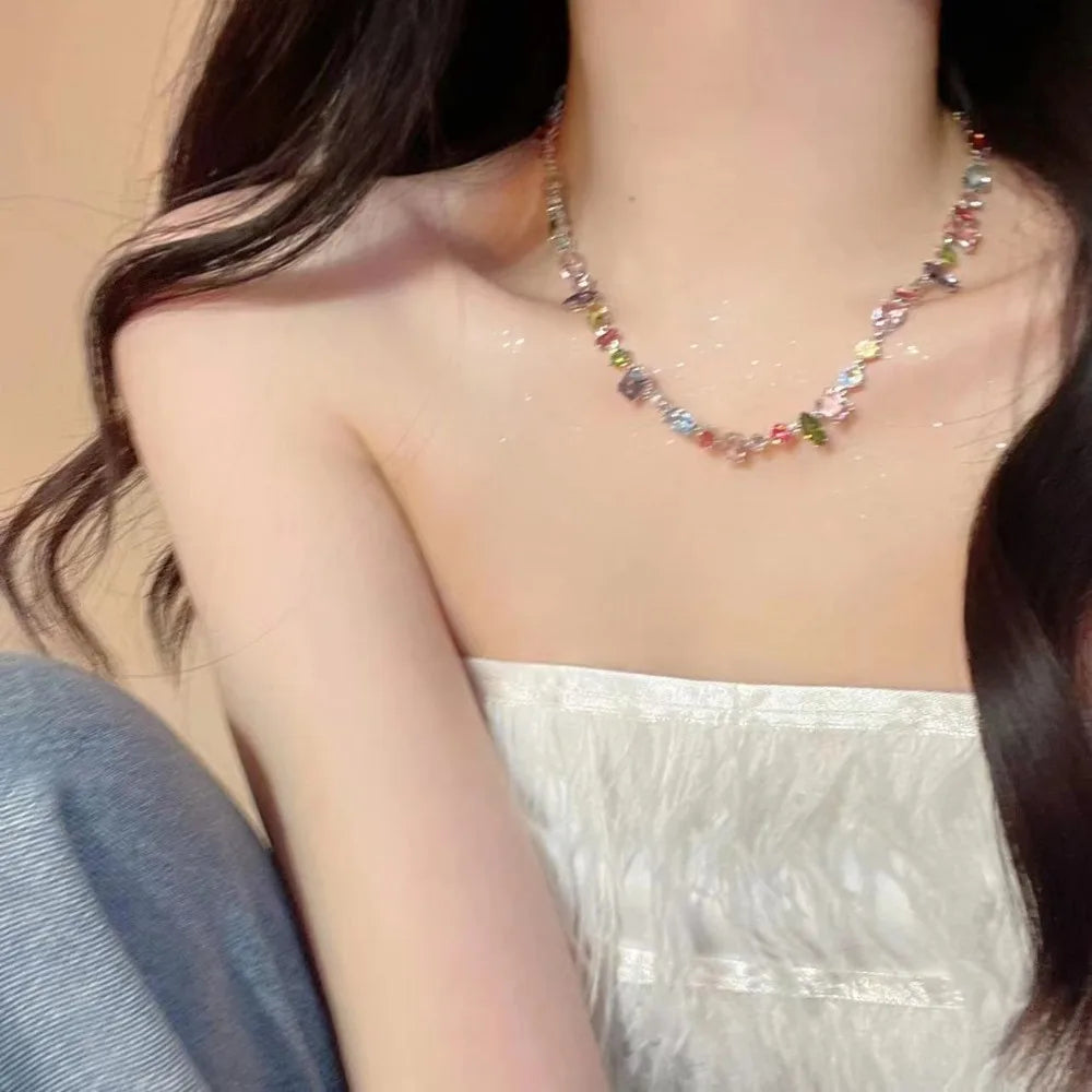 Colorful Crystal Geometric Necklace – Alloy Clavicle Chain