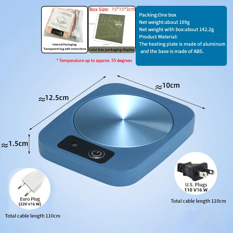 Smart 55°C Heated Cup Warmer Coaster – Coffee & Tea