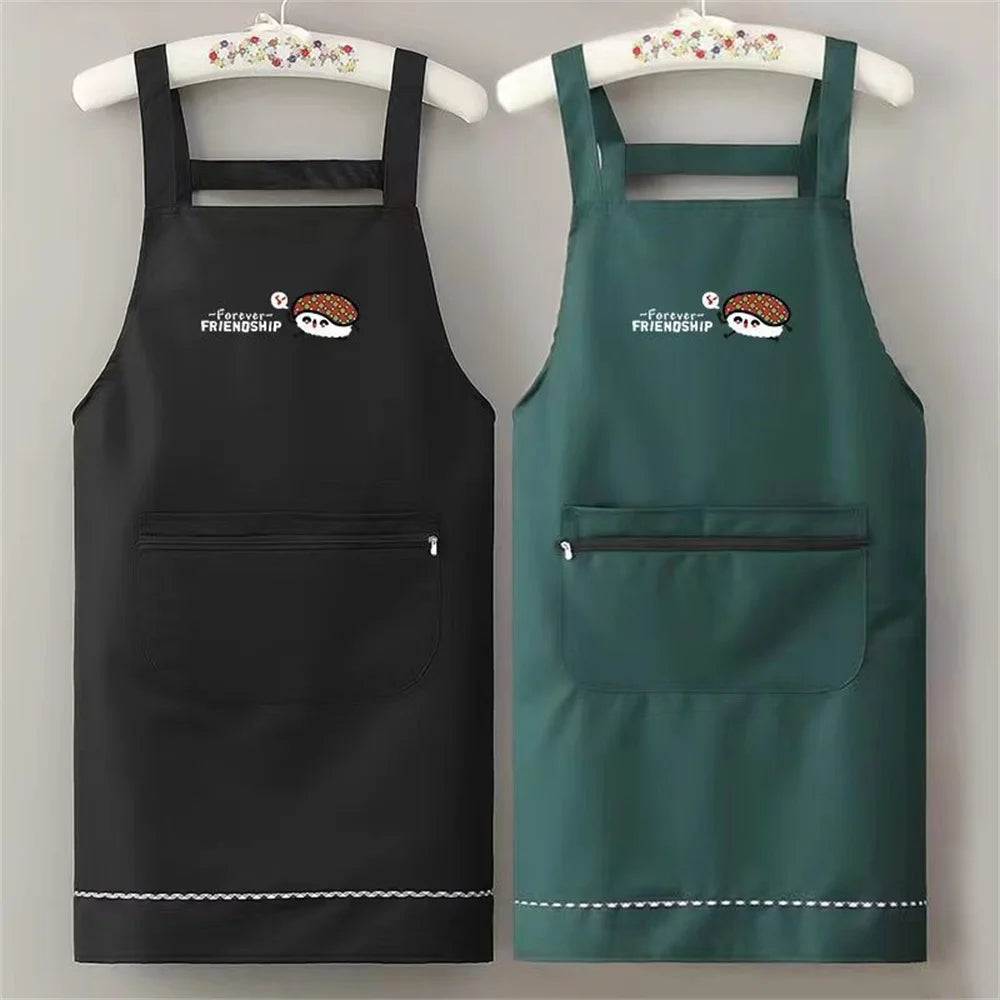 Waterproof Anti-Oil PVC Kitchen Apron with Zipper Pocket