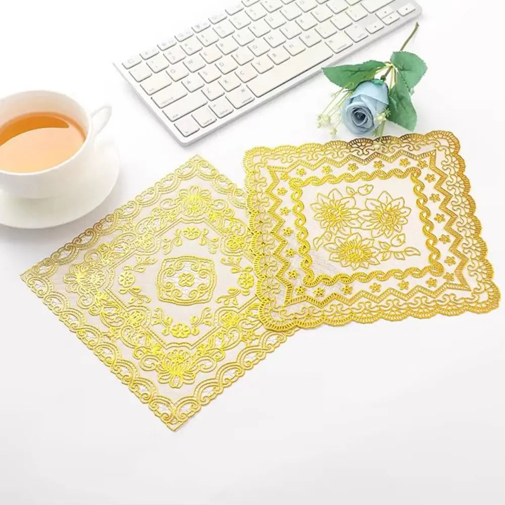 Gold Round Lace PVC Coaster Mat – Wedding & Party Table Décor
