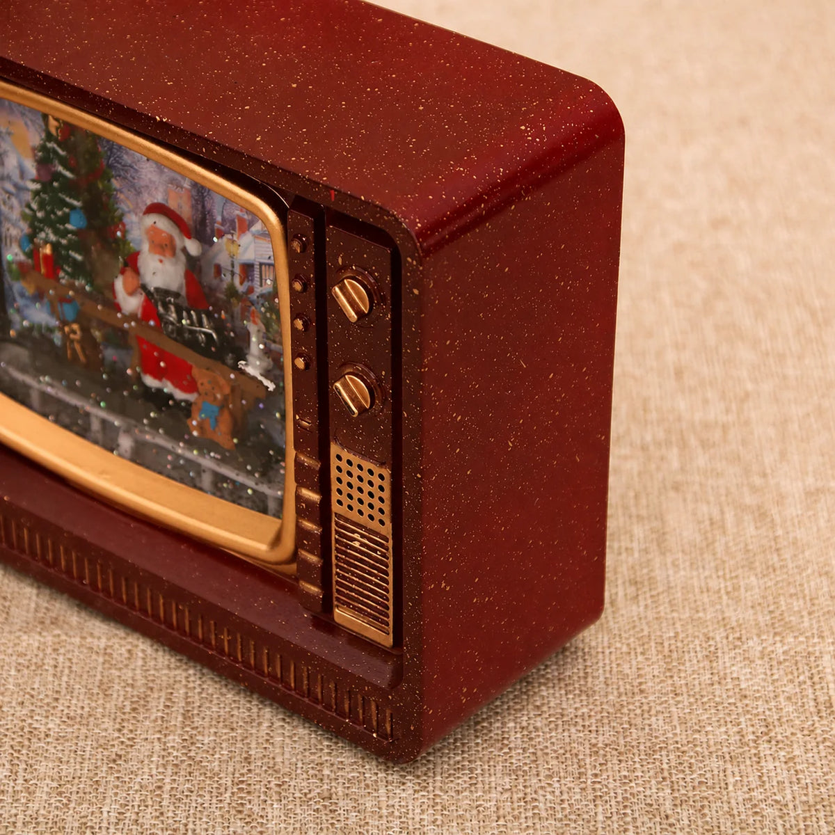 Vintage TV LED Christmas Snow Globe Music Box Ornament