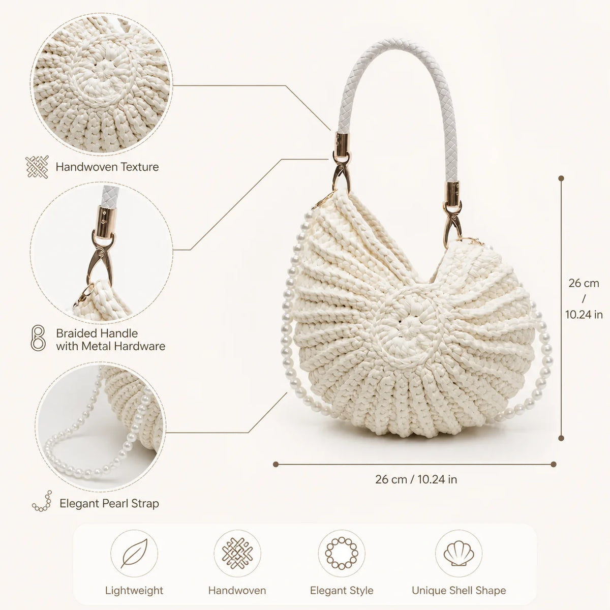 Handmade Woven Shell Bag – Boho Straw Beach Crossbody Purse