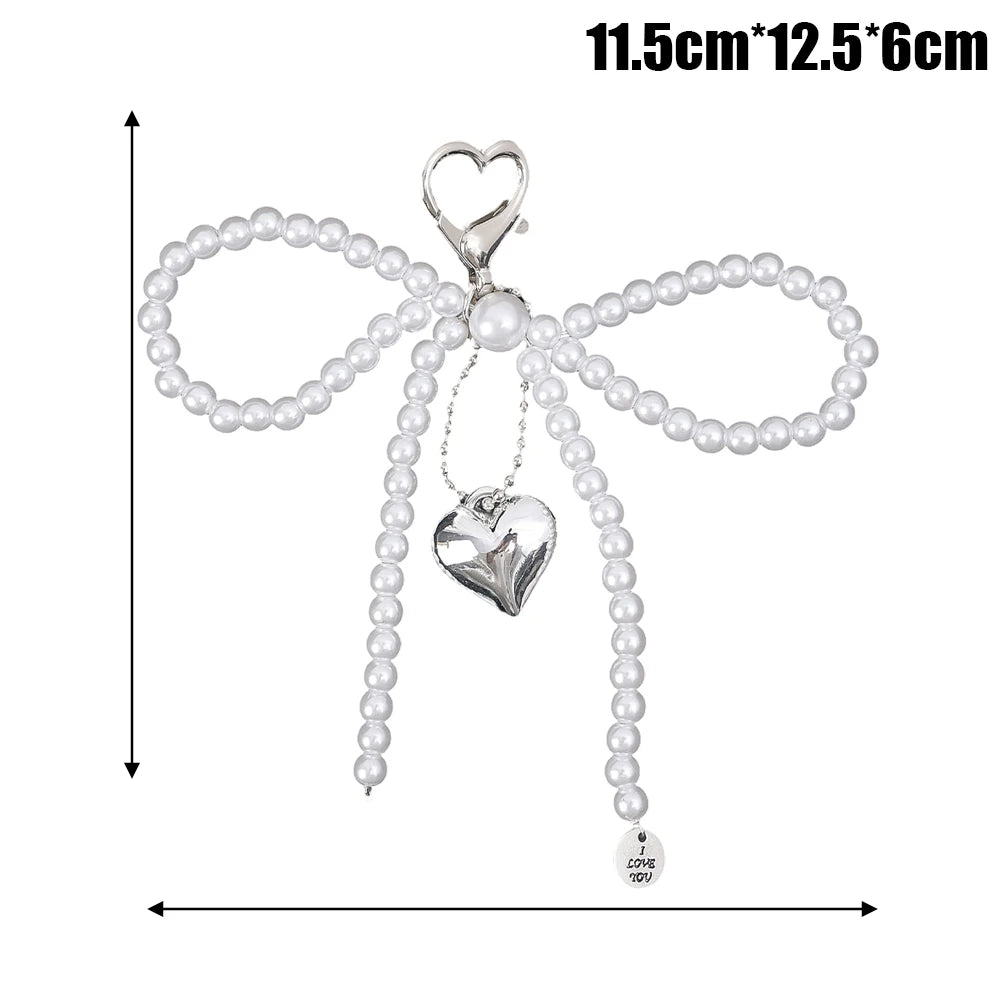 Korean Pearl Bow Keychain – Cute Y2K Bag & Phone Pendant