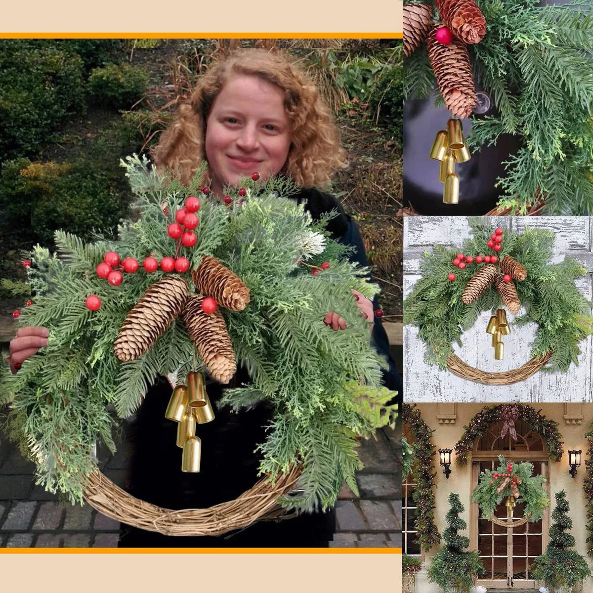 Boho Christmas Wreath – Handcrafted Holiday Door Decoration