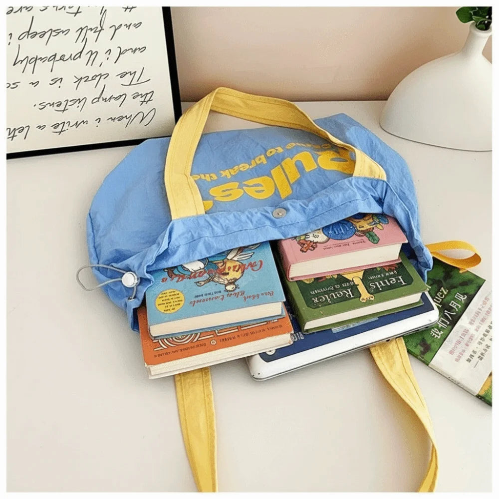 Women's Letter Drawstring Shoulder Bag – Large Capacity Nylon