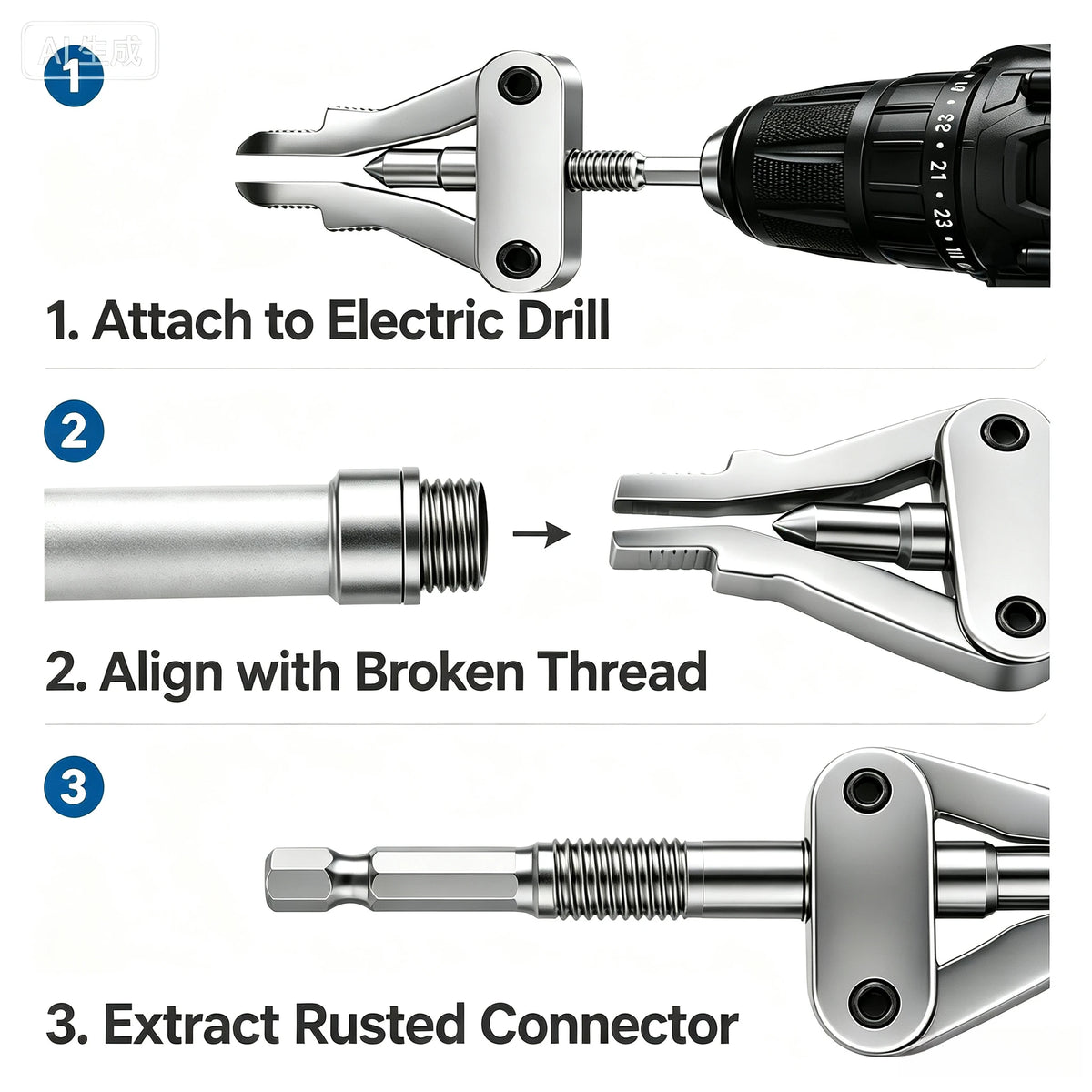 Broken Pipe Thread Extractor – Hex Shank Electric Drill Tool