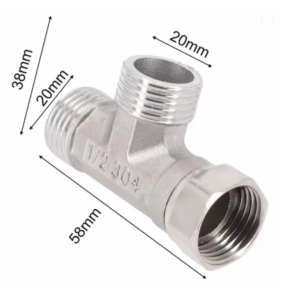 G1/2 Stainless Steel T-Valve Diverter Adapter | Bidet Shower