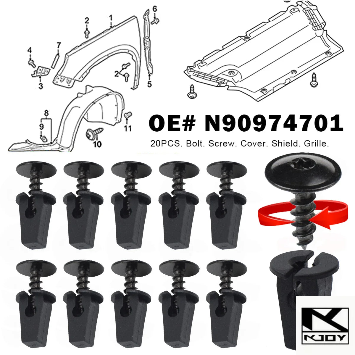 Wheel Arch Torx Screws & Nut Clips – VW Audi N90974701
