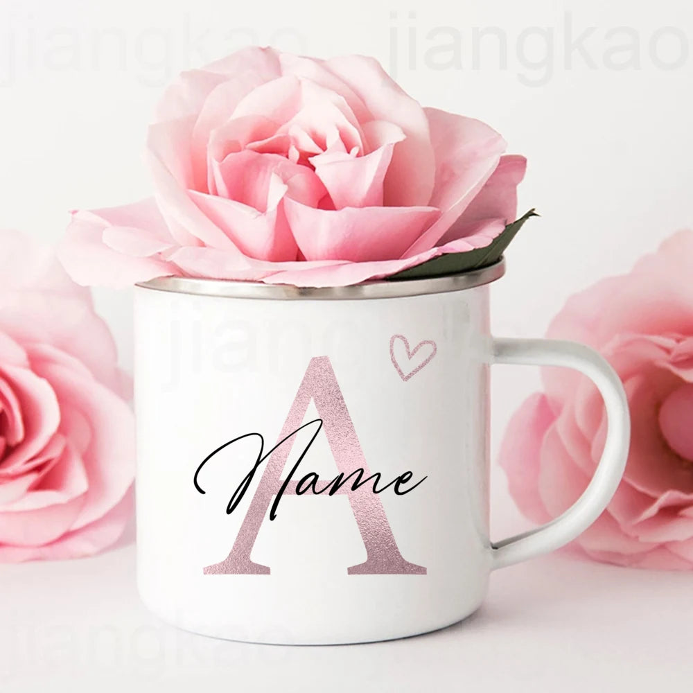 Personalized Heart Initial Enamel Mug | Custom Name Coffee Cup