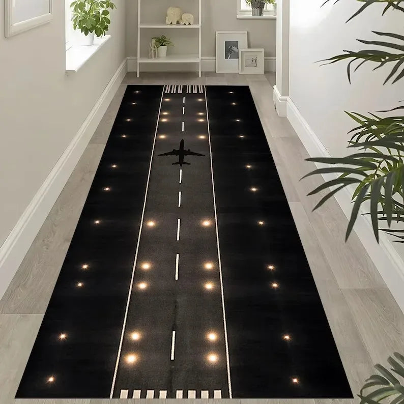 Airport Runway Kids Runner Rug – Soft Non-Slip Floor Mat