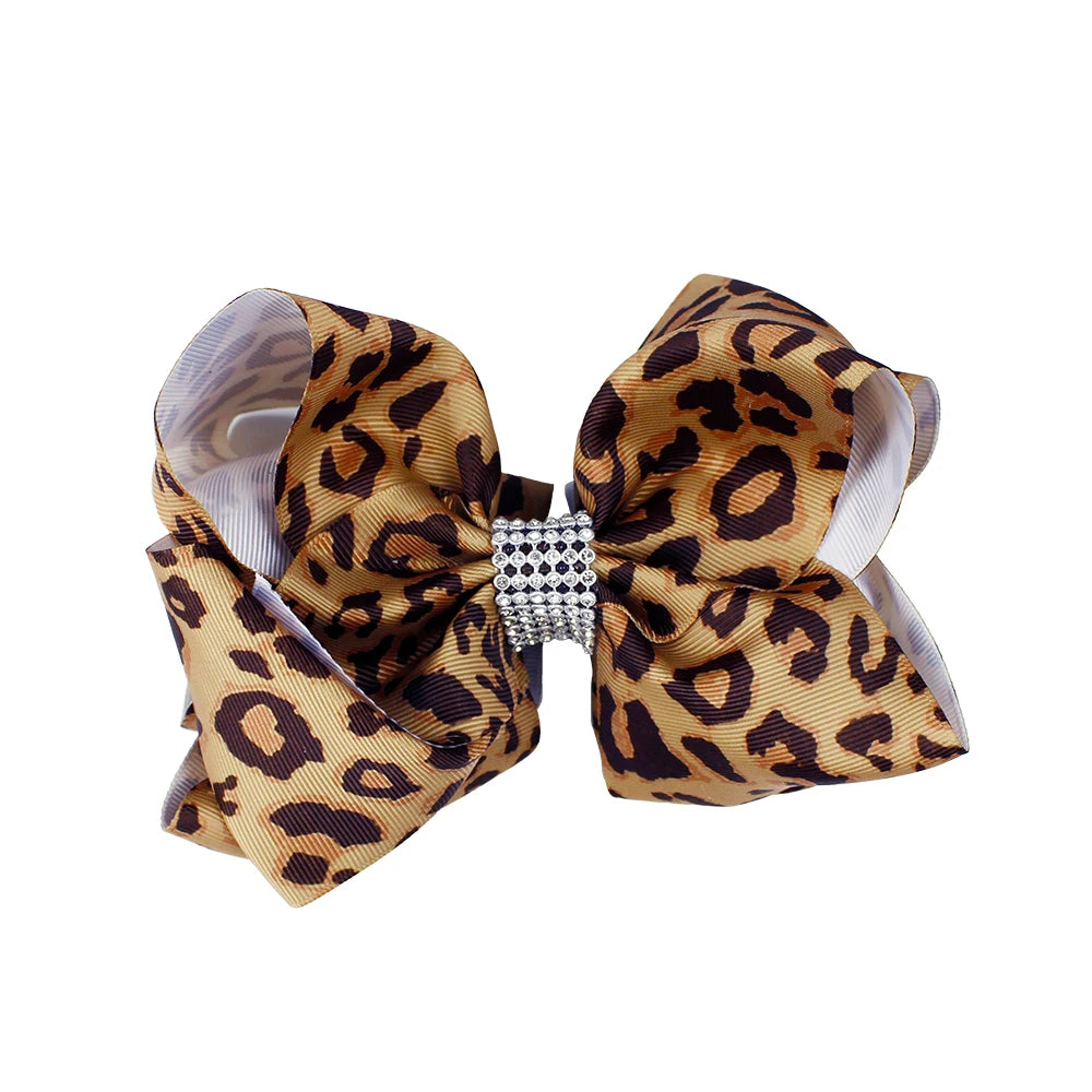6-Inch Leopard Print Hair Bows & Butterfly Clips for Girls