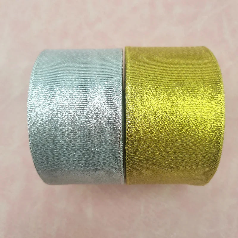 25 Yards Gold & Silver Metallic Ribbon 50mm – Gift & Wedding