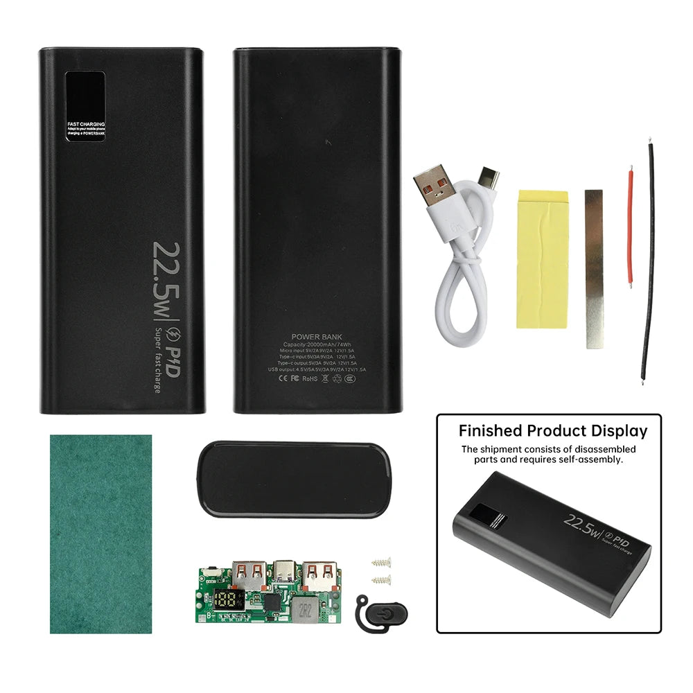 22.5W Fast Charging DIY Power Bank Case 20000mAh PD/QC/VOOC