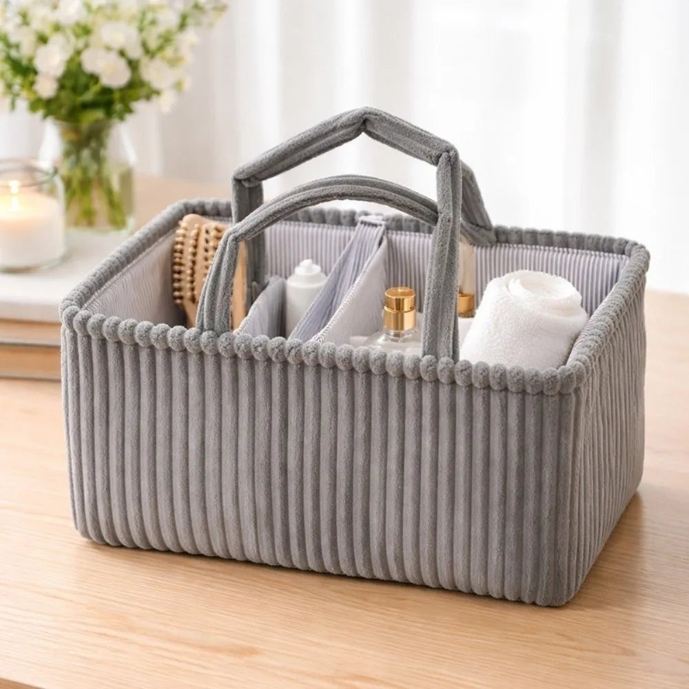 Corduroy Baby Diaper Caddy Organizer | Large Nursery Basket