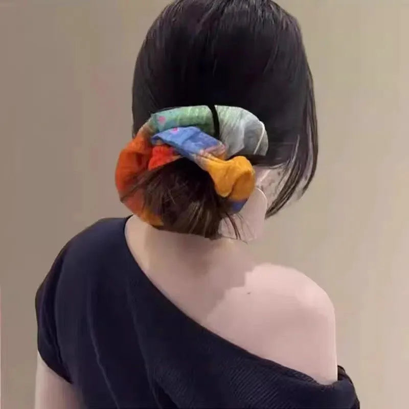 Bohemian Handmade Scrunchie Headband – Green Blue Yellow